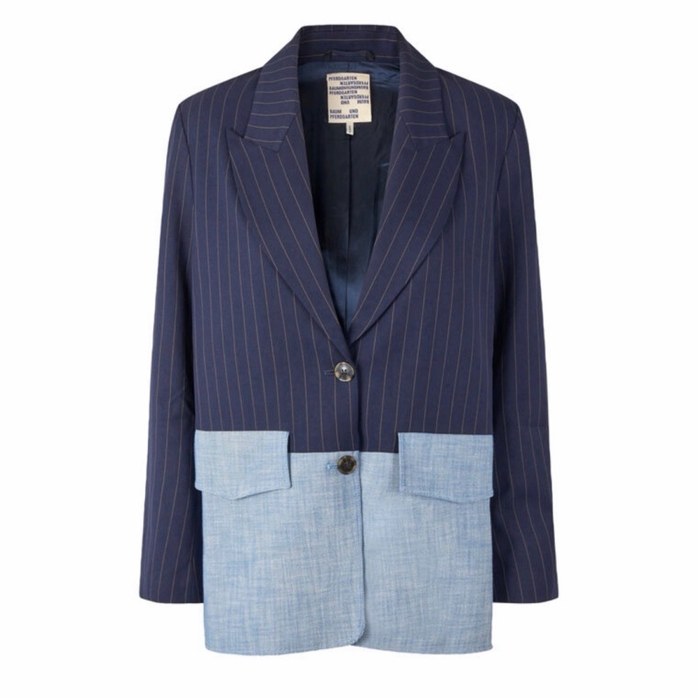 Baum Und Pferdgarten Pinstripes Two Tone Blue Blazer Size 10 Us Nwt